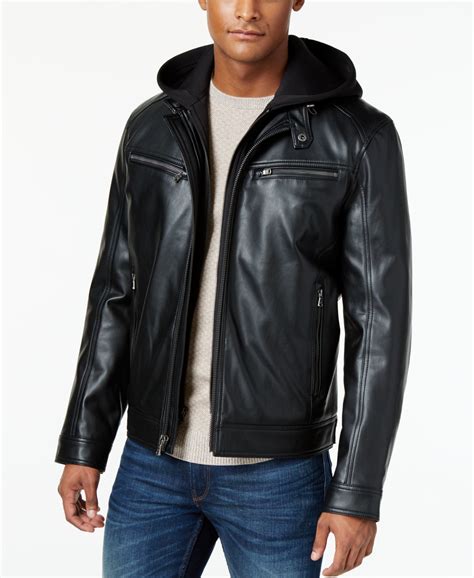 michael kors men's faux leather neoprene hood bomber jacket